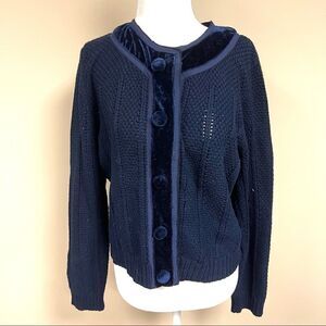 👠Anne Klein navy velvet trim cable knit sweater.  Med